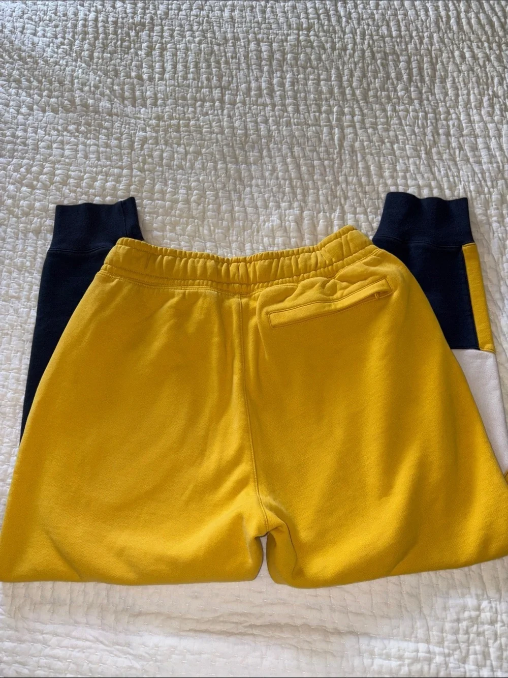 Nike EUC Sweat Pants Navy Yellow Colorblock Design L